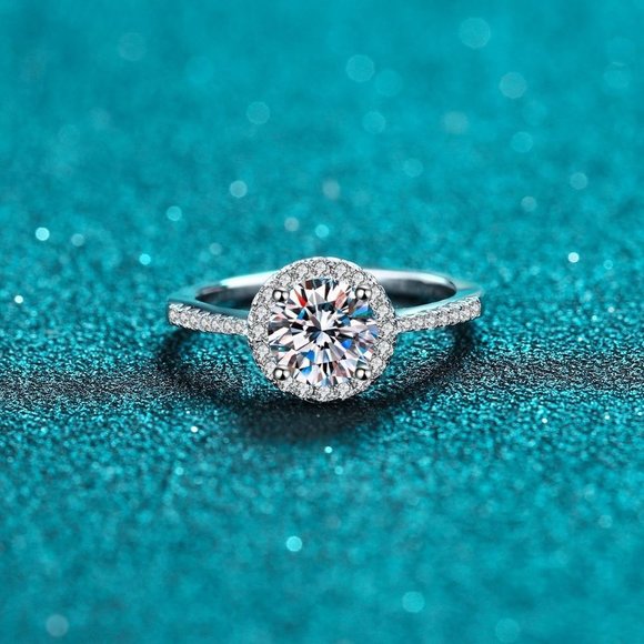 Certified 2ct. t.w. Diamond Moissanite Halo Ring NEW - Picture 5 of 8